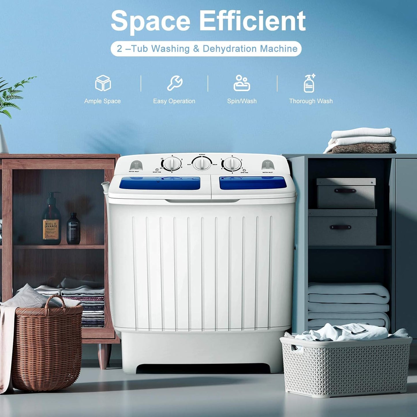 Portable Twin Tub Washing Machine | 12 lbs Wash & 8 lbs Spin