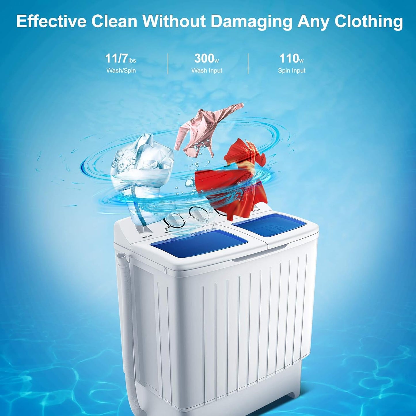 Portable Twin Tub Washing Machine | 12 lbs Wash & 8 lbs Spin