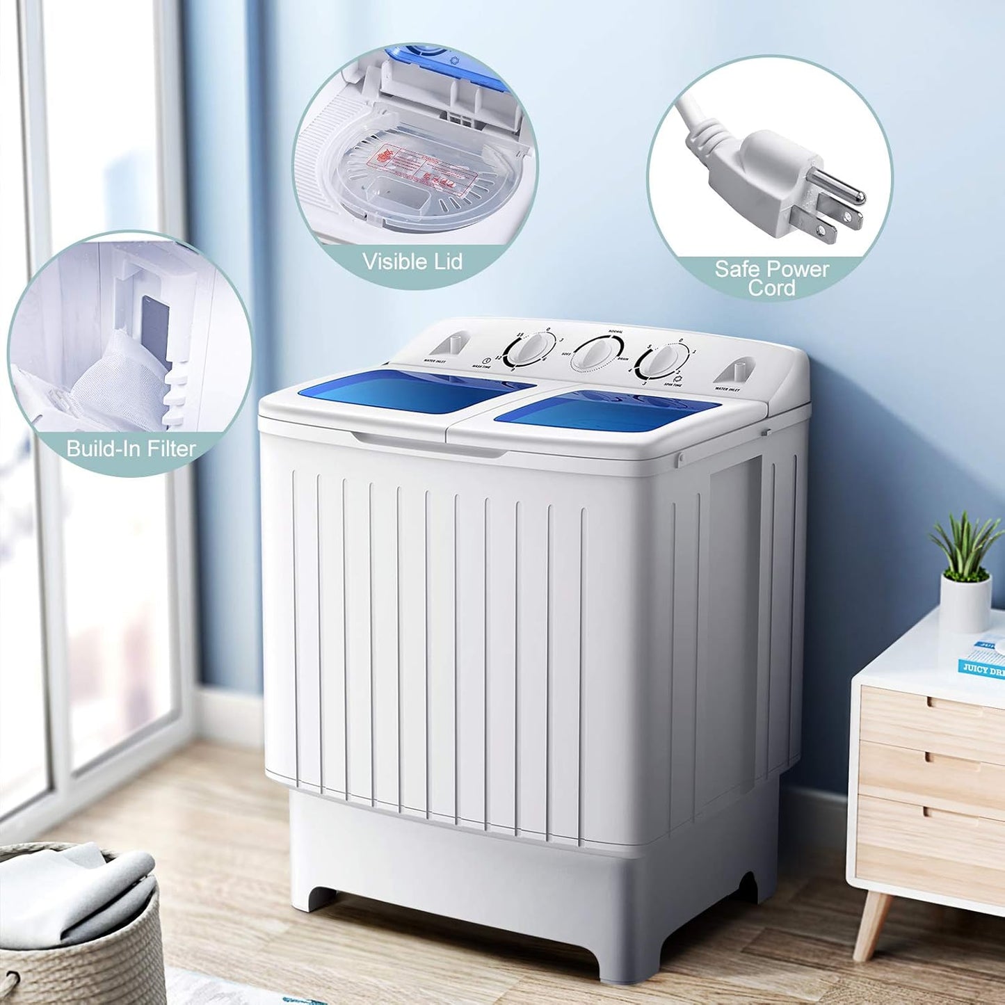 Portable Twin Tub Washing Machine | 12 lbs Wash & 8 lbs Spin