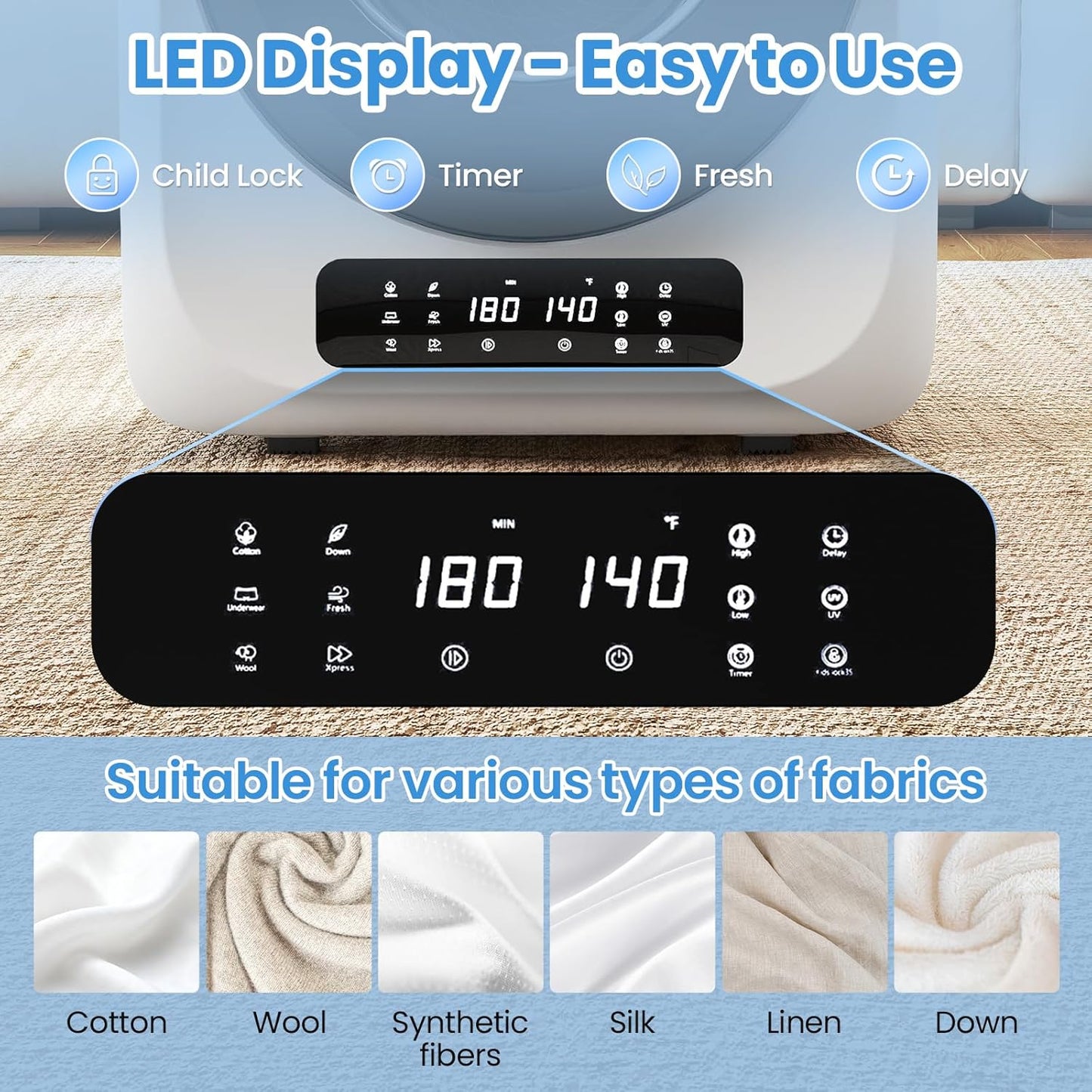 Compact Clothes Drye | LED Touch Screen